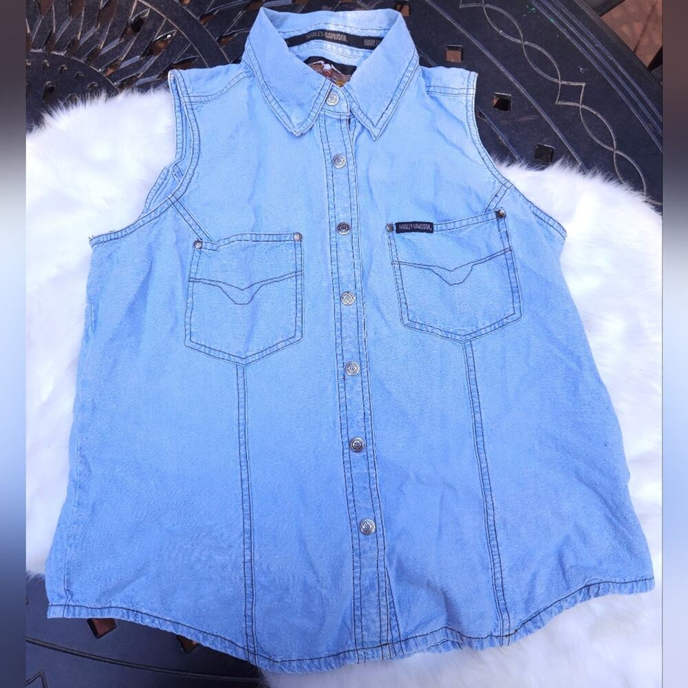 Harley Davidson Large Denim Button Down Vest Women's